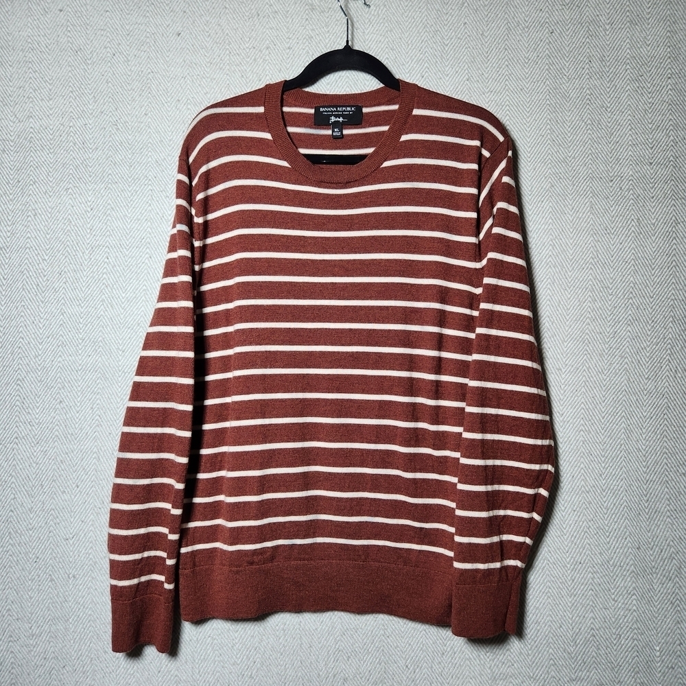 Banana Republic Italian Merino Wool Striped Men's XL Sweater Brown and Cream